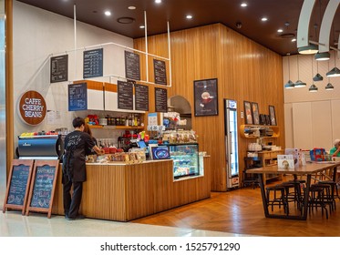 Brisbane, Queensland, Australia - October 2019: Staff Working In Cafe Cherry Beans At Large Retail Shopping Centre