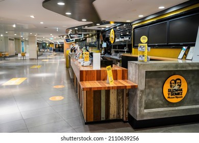 Brisbane, Queensland Australia - September 23 2021: A Closed Food Court Of Winter Garden Shopping Mall Without People.