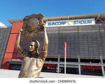 Brisbane, Queensland / Australia - September 8 2019: A Bronze Statue Of Rugby League Legend Wally Lewis At The Entrance Of Suncorp Stadium