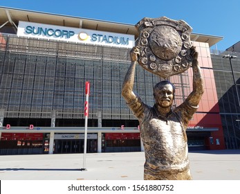 Brisbane, Queensland / Australia - September 8 2019: A Bronze Statue Of Rugby League Legend Wally Lewis At The Entrance Of Suncorp Stadium