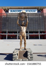 Brisbane, Queensland / Australia - September 8 2019: A Bronze Statue Of Rugby League Legend Wally Lewis At The Entrance Of Suncorp Stadium