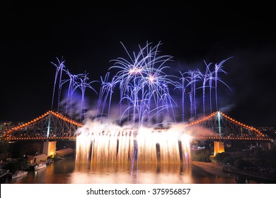 Brisbane River Festival Firework On Story Bridge