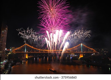 Brisbane River Festival Firework On Story Bridge