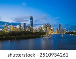 Brisbane skyline by brisbane river at night, capital of Queensland, Australia