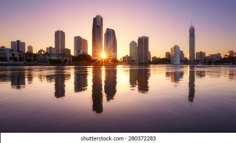 Brisbane Skyline At Sunrise, Australia