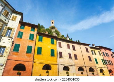 Brisighella historic clock tower and houses in old town. This 1800s architecture is known as the Torre dell'Orologio. Ravenna province, .Emilia Romagna region, Italy, Europe. - Shutterstock ID 2254001035