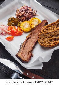 Brisket Beef Slices With Coleslow, Jalapeno, Corn, Cherry And Bread.