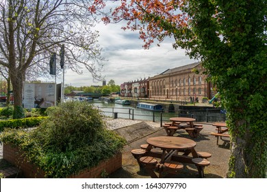 Bristol Docks, England - May 2018: View of the Bathurst Basin part of Bristol Docks, Bristol England, United Kingdom