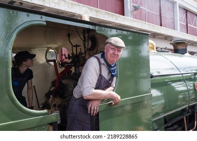 Bristol England 7.16.22 Proud Engine Driver and Steam Train at the Historic Bristol Harbour Railway 