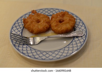 Bristol, England – February 20, 2020: Banana And Pineapple Fritter, Chinese Cuisine In Bristol, England, United Kingdom, Europe