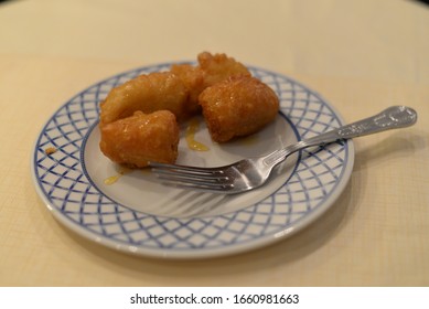 Bristol, England – February 20, 2020: Banana And Pineapple Fritter, Chinese Cuisine In Bristol, England, United Kingdom, Europe