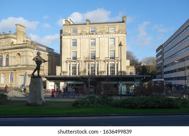 BRISTOL, ENGLAND - JANUARY 15, 2020: View of the Boer War Memorial in front of Beacon House at University of Bristol, England