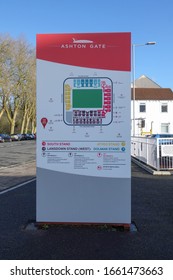 BRISTOL, ENGLAND - JANUARY 15, 2020: An Information Sign Outside Ashton Gate Stadium In Bristol, England