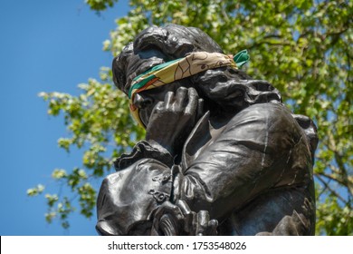 Bristol / England - May 6th 2020: Statue Of Edward Colston With Blindfold Before It Was Taken Down By Protestors