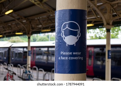 Bristol, England/UK - 08/01/2020: A Poster At Bristol Temple Meads Train Station, Encouraging Passengers To Wear A Face Mask. It's Currently Law To Wear A Face Mask On All Public Transport.