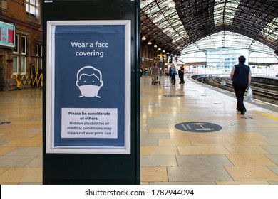 Bristol, England/UK - 08/01/2020: A Poster At Bristol Temple Meads Train Station, Encouraging Passengers To Wear A Face Mask. It's Currently Law To Wear A Face Mask On All Public Transport.