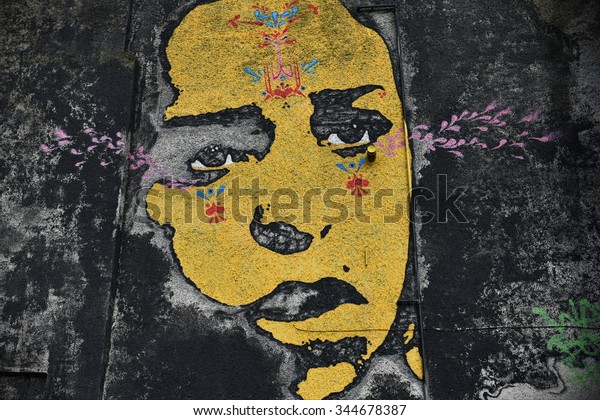 BRISTOL - OCT 31: View of a graffiti piece on a building wall in the city centre on Oct 31, 2015 in Bristol, UK. The west country city is famous for its graffiti and street art.