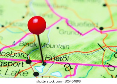 Bristol Pinned On A Map Of Tennessee, USA
