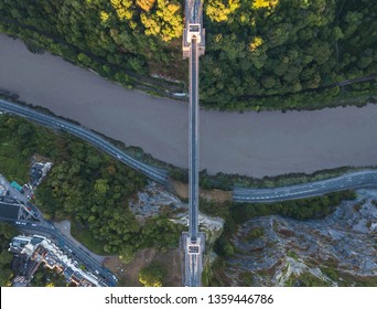 Bristol, UK - 11 August 2018: A Birds Eye View And A New Perspective Of Clifton Suspension Bridge, Towering Over The River Avon