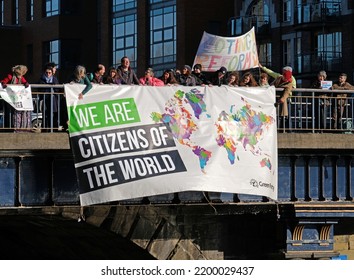 BRISTOL, UK - JANUARY 20, 2017: Demonstrators Protest Against The Policies Of US President Donald Trump On The Day Of His Inauguration