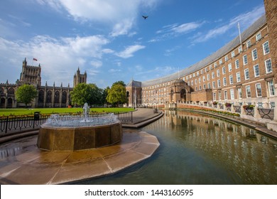 Bristol, UK - June 29th 2019: A View Of The Exterior Of The Bristol City Hall, College Green And Bristol Cathedral, In The Historic City Of Bristol In The UK. 