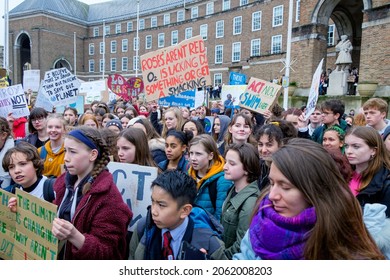 BRISTOL, UK - MARCH 3, 2019:Bristol College Students And Schoolchildren Carrying Climate Change Placards And Signs Are Pictured Taking Part In A Climate Change Protest In Bristol.