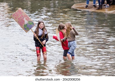 BRISTOL, UK - MARCH 3, 2019:Bristol College Students And Schoolchildren Carrying Climate Change Placards And Signs Are Pictured Taking Part In A Climate Change Protest In Bristol.