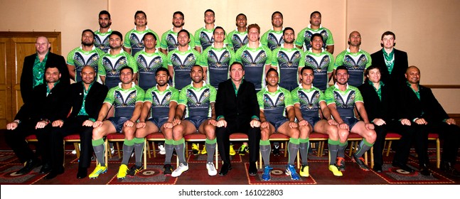 BRISTOL, UK - NOVEMBER 1 - The Cook Islands 2013 Rugby League World Cup Team Pose For A Team Photo With Their Coaches & Physios In A Bristol City Centre Hotel, Bristol, UK - November 1, 2013