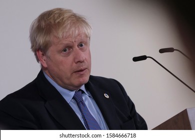 Britain's Prime Minister Boris Johnson addresses a press conference during an European Union Summit at European Union Headquarters in Brussels, Belgium on Oct. 17, 2019. 