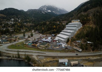 Britannia Beach, British Columbia, Canada - November 4, 2017 - Aerial Panoramic View Of Museum Of Mining In Howe Sound, North Of Vancouver.