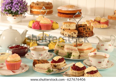 BRITISH AFTERNOON TEA ,SCONES AND CAKES  IN TEA ROOM