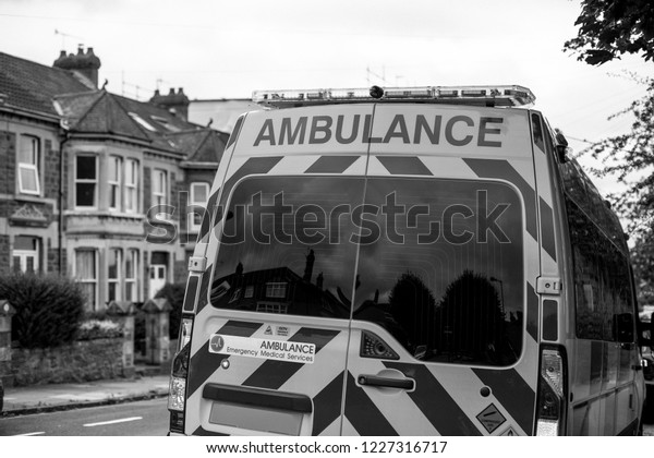British\
ambulance responding to an emergency\
situation