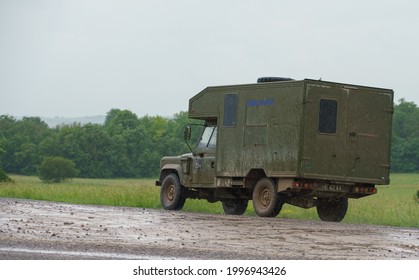 British Army Land Rover Defender Wolf Ambulance On A Military Exercise, Wiltshire UK