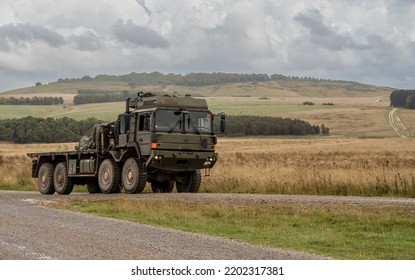 British Army MAN HX77 8x8 EPLS Heavy Utility Truck In Action On A Military Exercise