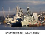 British battleships in the evening in the dock, Plymouth, UK