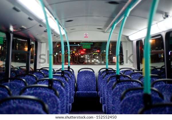 British Bus Interior Rows Empty Blue Stock Photo Edit Now