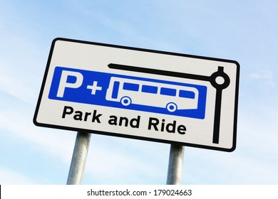 British Bus Park And Ride Services Directional Road Sign. 