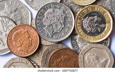 British coins on white backgrounds, British coins.