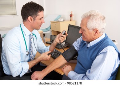 British Doctor Taking Senior Man's Blood Pressure