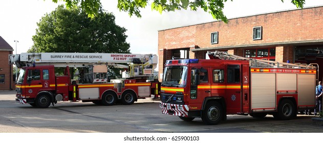 British Fire Engines. Surrey Fire And Rescue Service Chertsey Fire Station. UK, May 2009.