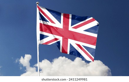 British flag on cloudy sky. flying in the sky