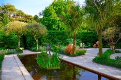 British Gardens With The Pond. The British Lost Gardens Of Heligan Pentewan Cornwall. Ornamental Garden Pond UK.