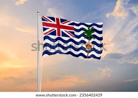 British Indian Ocean Territory flag waving on sundown sky