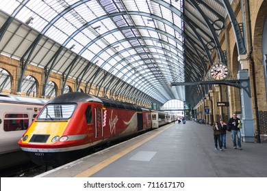 British Lifestyle Editorial Image 17 April 2017 Kings Cross Station London Platform With Virgin Train