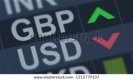 British pound rising, American dollar falling, exchange rate fluctuation, screen