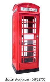 The British red phone booth isolated on white