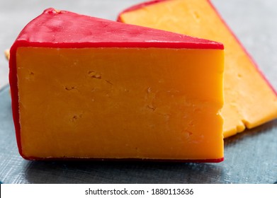 British Red Waxed Yellow Cheddar Cheese Close Up