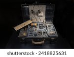 British Type B Mk II radio concealed in a suitcase. Special Operations Executive by Major John Brown, transmission range over 800km