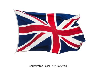 British UK Flag Union Jack Waved In Wind Isolated On White Background