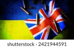 British and Ukrainian flags. Help of Great Britain to Ukraine in the military conflict. Western support for the Kyiv.